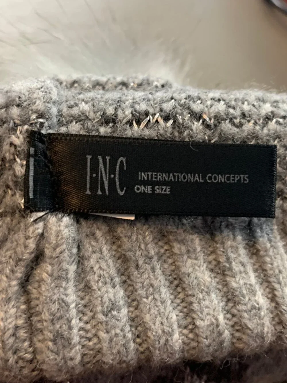 INC International Concepts Women's Leopard Shine Beanie Hat, Gray, One Size